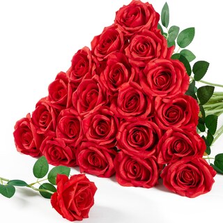 Foto 1 | Foto 1 | Rosas Artificiales Serwalin De Terciopelo Rojo Brillante, 20 Unidades, 50 Cm - Venta Internacional.