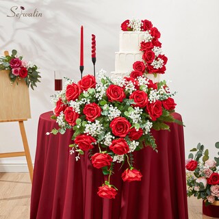 Foto 3 | Foto 3 | Rosas Artificiales Serwalin De Terciopelo Rojo Brillante, 20 Unidades, 50 Cm - Venta Internacional.