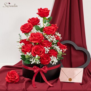 Foto 5 | Foto 5 | Rosas Artificiales Serwalin De Terciopelo Rojo Brillante, 20 Unidades, 50 Cm - Venta Internacional.
