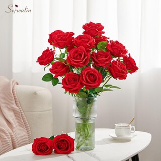 Foto 6 | Foto 6 | Rosas Artificiales Serwalin De Terciopelo Rojo Brillante, 20 Unidades, 50 Cm - Venta Internacional.