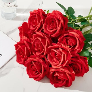 Foto 7 | Foto 7 | Rosas Artificiales Serwalin De Terciopelo Rojo Brillante, 20 Unidades, 50 Cm - Venta Internacional.