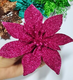 Foto 1 | Foto 1 | Adornos Para Árbol De Navidad Yycraft Con Purpurina, Flor De Pascua, 15 Cm, 12 Unidades - Venta Internacional.