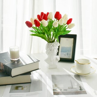 Foto 6 | Foto 6 | Flores Artificiales De Seda De Tulipán Falsas Mandy, Rojas Y Blancas - Venta Internacional.