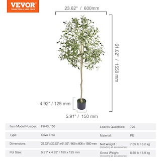 Foto 7 | Foto 7 | Olivo Artificial Vevor De 150 Cm De Altura Con Material De Polietileno Seguro - Venta Internacional.