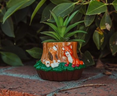 Foto 7 | Foto 7 | Minimoleta De Cerámica Plateada Con Diseño De Búfalo Disney Zorro Y Sabueso Con Suculentas Artificiales - Venta Internacional.
