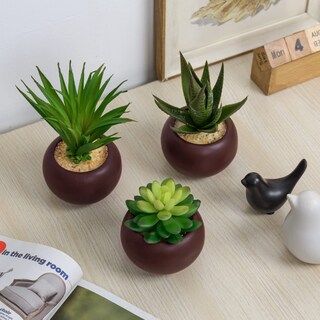 Foto 4 | Foto 4 | Plantas Suculentas Artificiales Mygift Con Macetas Redondas De Cerámica - Venta Internacional.