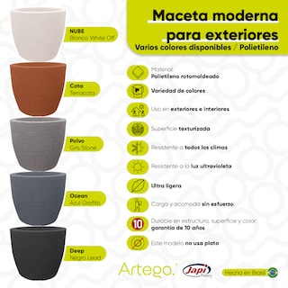 Foto 4 | Foto 4 | Maceta Moderna Para Exteriores Compacta De 20 Cm De Alto Cota Color Terracota De Polietileno Ultra Ligera Artego
