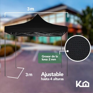 Foto 5 | Foto 5 | Toldo Plegable KingsHouse 293414 color Negro 3x3 m + Bolsa Transportadora