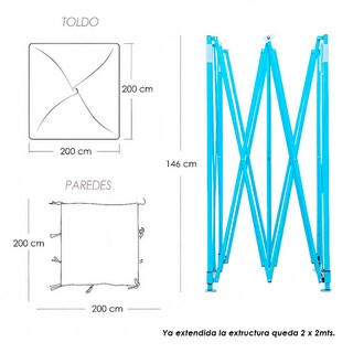 Foto 2 | Foto 2 | Toldo Plegable Naranja 2x2 Ilios Innova, con Paredes Laterales Impermeable Velcro De Ajuste Ideal Para Exterior.