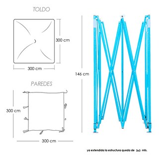 Foto 2 | Foto 2 | Toldo Plegable Verde 3x3 Con Paredes Laterales Ilios Innova Impermeable Velcro De Ajuste Ideal Para Exterior