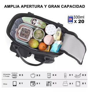 Foto 2 | Foto 2 | Lonchera Térmica Bolsa De Almuerzo Portátil Fiambrera 16l Negro