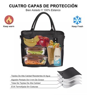 Foto 3 | Foto 3 | Lonchera Térmica Bolsa De Almuerzo Portátil Fiambrera 16l Negro