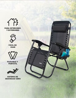 Foto 2 | Foto 2 | Silla Plegable Camastro Portátil Antigravity De Tela Para Jardín Y Exteriores color Negro Hikeo 83272-bl
