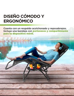 Foto 3 | Foto 3 | Silla Plegable Camastro Portátil Antigravity De Tela Para Jardín Y Exteriores color Negro Hikeo 83272-bl