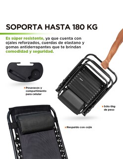 Foto 5 | Foto 5 | Silla Plegable Camastro Portátil Antigravity De Tela Para Jardín Y Exteriores color Negro Hikeo 83272-bl