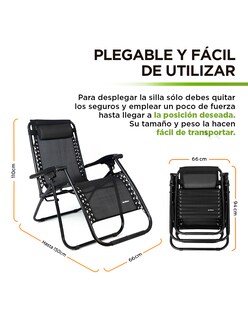 Foto 6 | Foto 6 | Silla Plegable Camastro Portátil Antigravity De Tela Para Jardín Y Exteriores color Negro Hikeo 83272-bl