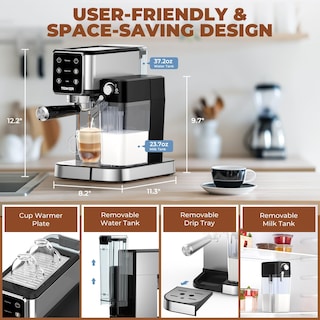 Foto 5 | Foto 5 | Máquina De Café Espresso Tenker 20 Bar Con Espumador De Leche 1350 W Plateada - Venta Internacional.