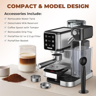 Foto 7 | Foto 7 | Máquina De Café Espresso Tenker 20 Bar Con Espumador De Leche 1350 W Plateada - Venta Internacional.