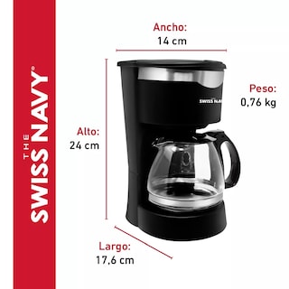 Foto 2 | Foto 2 | Cafetera de Goteo Swiss Navy Negra Semiautomática 6 Tazas Filtro Permanente