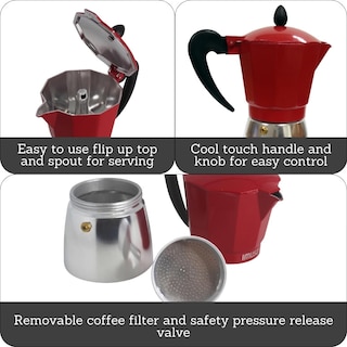 Foto 2 | Foto 2 | Cafetera Con Estufa Imusa Usa B120-42t De Aluminio Para 3 Tazas, Color Rojo - Venta Internacional.
