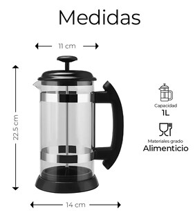 Foto 2 | Foto 2 | Cafetera de Prensa Francesa de Acero Inoxidable y Vidrio 1 Lt Negro
