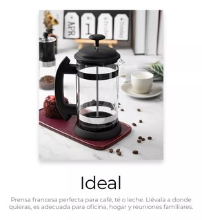 Foto 3 | Foto 3 | Cafetera de Prensa Francesa de Acero Inoxidable y Vidrio 1 Lt Negro