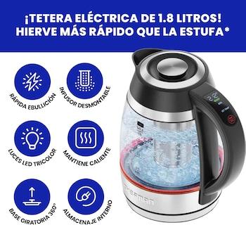 Foto 6 | Foto 6 | Chefman - Tetera Eléctrica De Vidrio Con Infusor De Té - 1,8 L