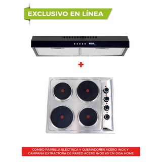Foto 2 | Foto 2 | Combo Disa Home Parrilla Eléctrica 4 Quemadores y Campana de Pared Acero Inoxidable