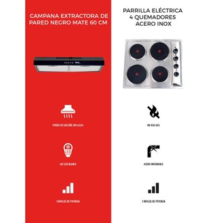 Foto 3 | Foto 3 | Combo Disa Home Parrilla Eléctrica 4 Quemadores y Campana de Pared Acero Inoxidable