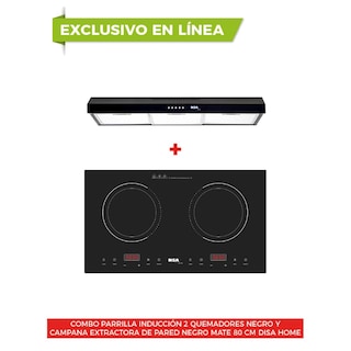 Foto 2 | Foto 2 | Combo Disa Home Parrilla Inducción 2 Quemadores y Campana Extractora de Pared color Negro 80 cm
