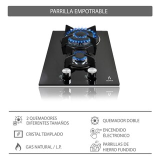 Foto 4 | Foto 4 | Parrilla a Gas Empotrable Supra de 2 Quemadores en Cristal Negro