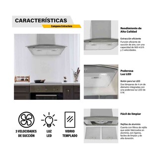 Foto 4 | Foto 4 | Combo Campana Cristal 60 cm + Parrilla Cristal Temp 4 Hornillas