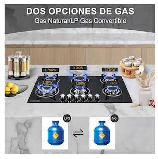 Foto 2 | Foto 2 | Parrilla de Gas Empotrable 6 Quemadores Cristal Templado Negro