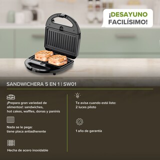 Foto 2 | Foto 2 | Sandwichera Avera Sw01 5 en 1 color Negro