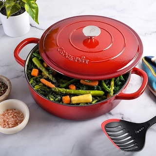 Foto 6 | Foto 6 | Olla De Barro Braiser Crock-pot De Hierro Fundido Esmaltado Artesanal De 5 Litros, Color Rojo - Venta Internacional.