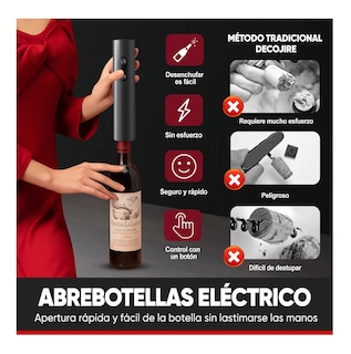Foto 2 | Foto 2 | Sacacorchos De Vino Eléctrico 4 En 1 Con Base Kit Sacacorcho Negro