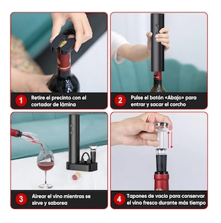 Foto 4 | Foto 4 | Sacacorchos De Vino Eléctrico 4 En 1 Con Base Kit Sacacorcho Negro