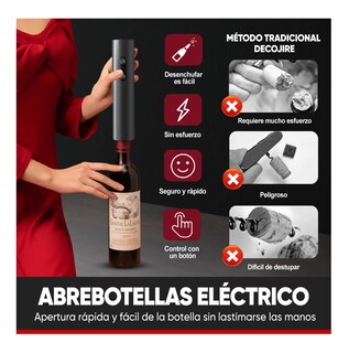 Foto 2 | Foto 2 | Sacacorchos De Vino Eléctrico 4 En 1 Con Base Kit Sacacorcho Negro