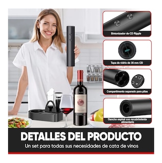 Foto 3 | Foto 3 | Sacacorchos De Vino Eléctrico 4 En 1 Con Base Kit Sacacorcho Negro
