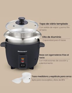 Foto 3 | Foto 3 | Arrocera Eléctrica 6 Tazas Acero Inoxidable Elite Gourmet Color Negro Frecuencia 60