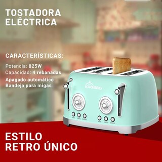 Foto 2 | Foto 2 | Tostador Eléctrico Retro 4 Rebanadas 6 Niveles Bandeja Migas Color Verde Menta