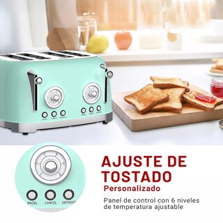 Foto 4 | Foto 4 | Tostador Eléctrico Retro 4 Rebanadas 6 Niveles Bandeja Migas Color Verde Menta
