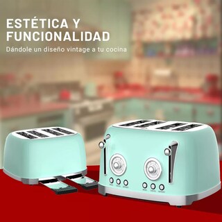 Foto 6 | Foto 6 | Tostador Eléctrico Retro 4 Rebanadas 6 Niveles Bandeja Migas Color Verde Menta