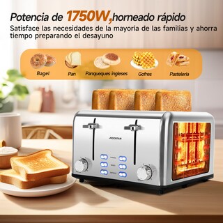 Foto 5 | Foto 5 | Tostadora Acero Inoxidable 4 Rebanadas 1750w Plata Aigostar Color Gris