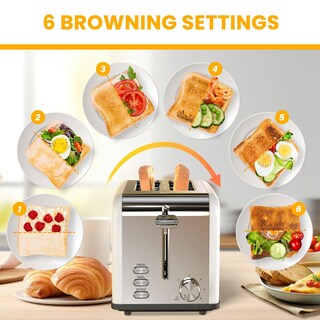 Foto 6 | Foto 6 | Toaster Simple Deluxe Para 2 Rebanadas Y 6 Niveles De Dorado, Color Blanco - Venta Internacional.