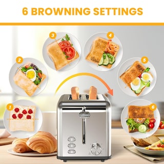 Foto 6 | Foto 6 | Toaster Simple Deluxe Para 2 Rebanadas Y 6 Niveles De Dorado, Color Plateado - Venta Internacional.