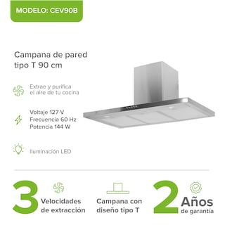 Foto 3 | Foto 3 | Campana de Cocina de Pared 90 cm Acero inoxidable Tipo T AVERA CEV90B