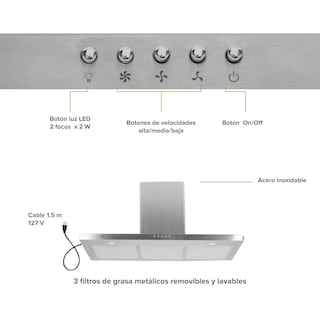 Foto 4 | Foto 4 | Campana de Cocina de Pared 90 cm Acero inoxidable Tipo T AVERA CEV90B