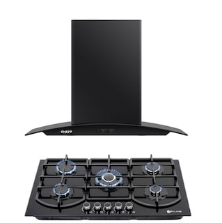 Foto 1 | Foto 1 | Combo Campana Purificadora Y Parrilla De 5 Quemadores En Cristal Negro 90 Cm