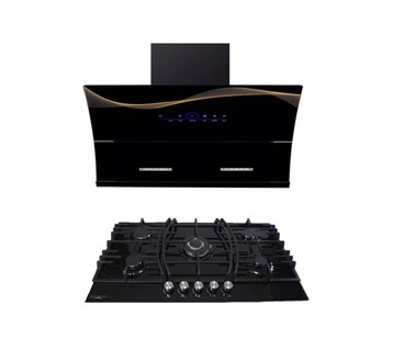 Foto 1 | Foto 1 | Kit Campana Purificadora 90 Cm + Parrilla 5 Quemadores En Cristal Negro 90 Cm
